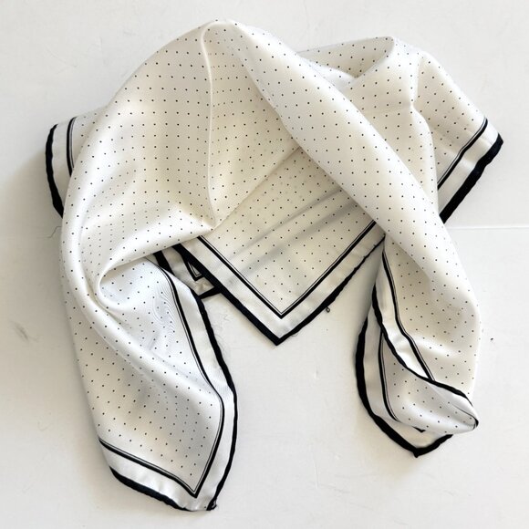 Lot of 2 Women's Scarves Silk/ Polyester White/Black Flower 27"  Polka Dot 19" - Picture 5 of 9